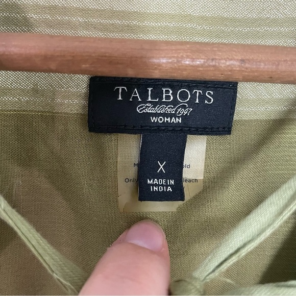 [Talbots] Green Plaid Pullover Tie Neck Long Sleeve Top - Picture 4 of 8